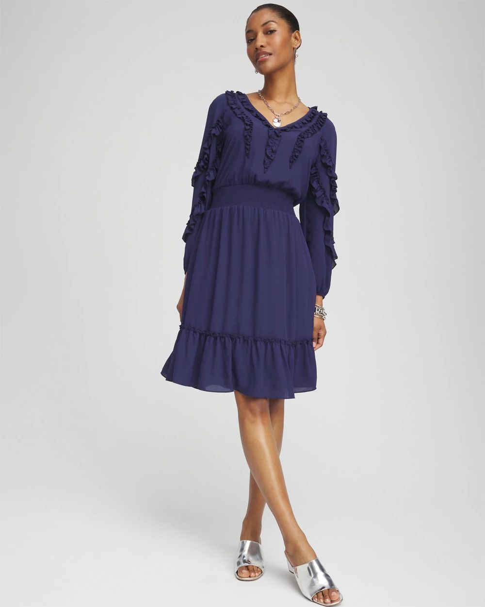 Elegant Tie-Front Ruffle Mini Dress with Smocked Wiast